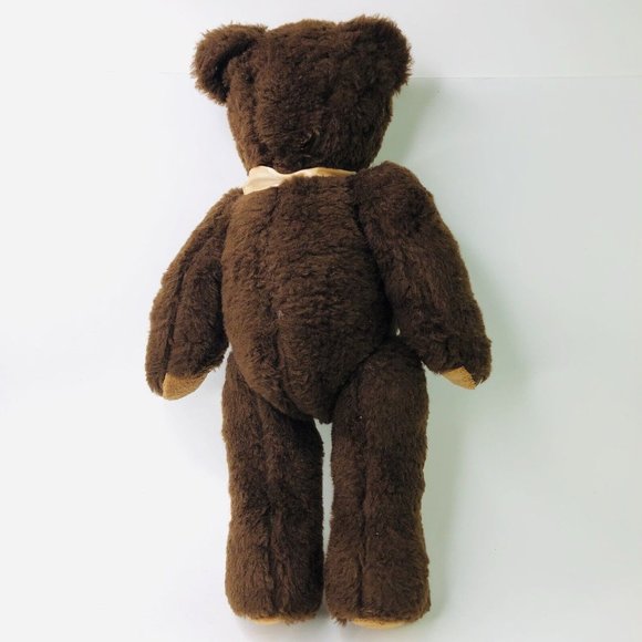 Vintage Dark Brown Teddy Bear 15" Jointed Retired Plush Toy Ribbon Bow Tie - Picture 5 of 6